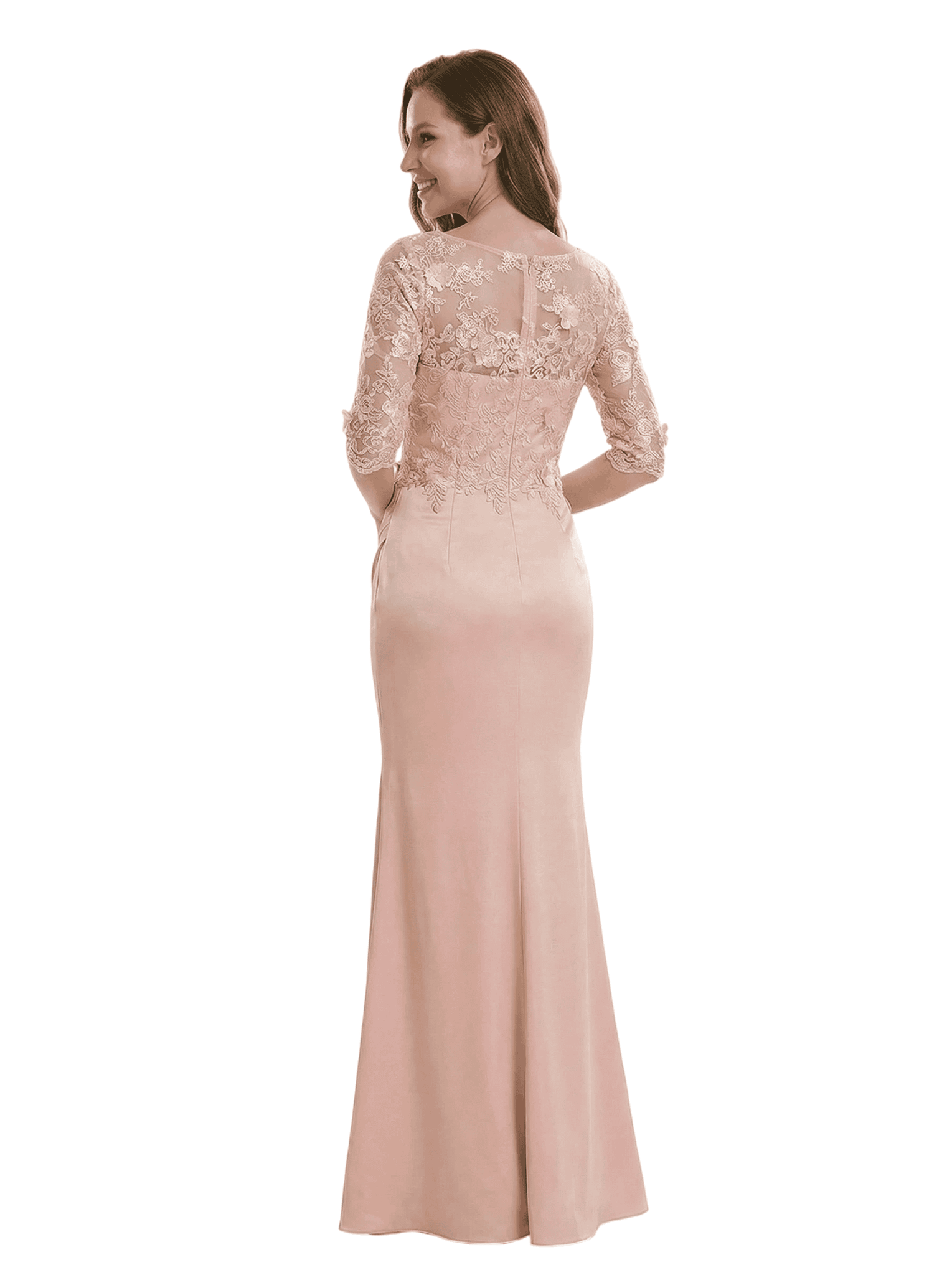 Chicsew Mother of The Bride Dress Scoop Half Sleeve Mermaid Lace Trumpet Maxi Gown