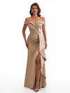 Sexy Off The Shoulder Side Slit Ruffle Mermaid Soft Satin Floor Length Bridesmaid Dresses Online