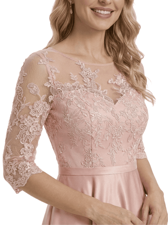 Chicsew Elegant Jewel Lace 3/4 Sleeves Satin High-Low A-Line Mother Of The Bride Dress