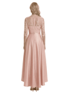 Chicsew Elegant Jewel Lace 3/4 Sleeves Satin High-Low A-Line Mother Of The Bride Dress