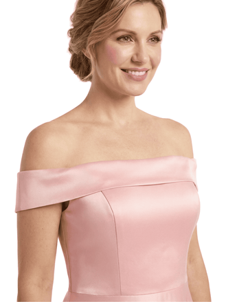 Elegant Off Shoulder Sleeveless Mother of The Bride Dress Satin A-Line Maxi Gown with Timeless Structured Bodice