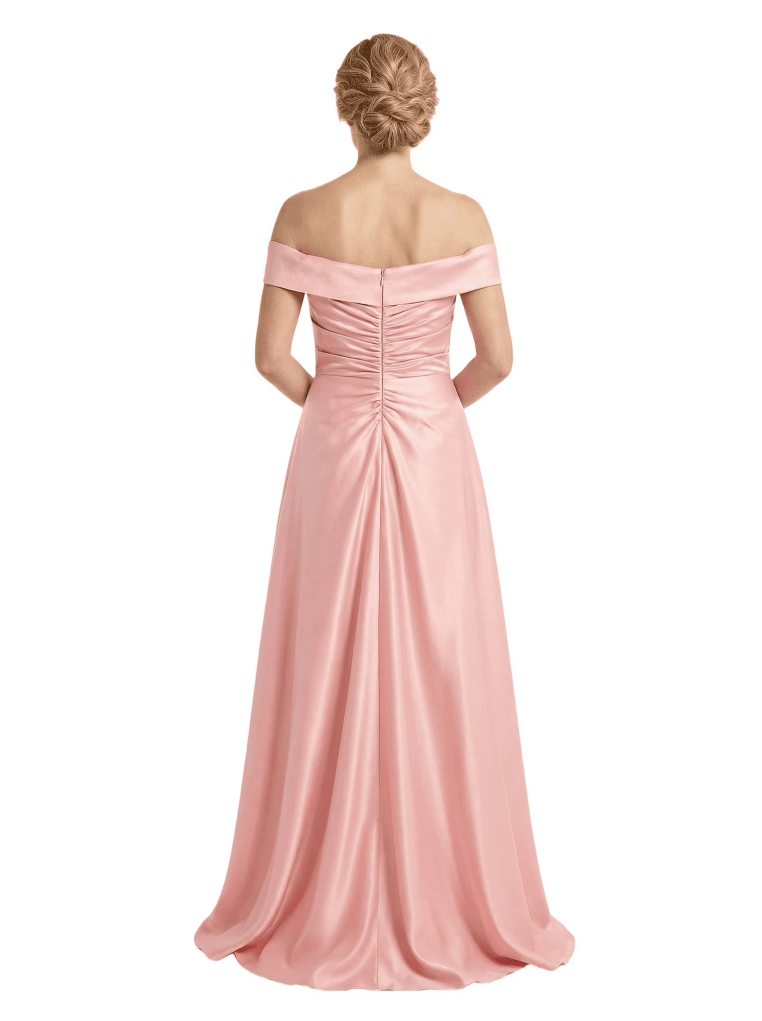 Elegant Off Shoulder Sleeveless Mother of The Bride Dress Satin A-Line Maxi Gown with Timeless Structured Bodice