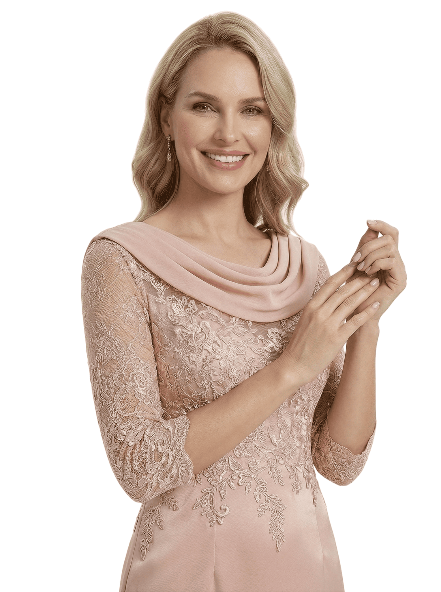 Chicsew Mother of The Bride Dress Satin Cowl 3/4 Sleeve Lace Trumpet Maxi Gown Beautiful Timeless Look