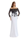 Elegant Bland and White Long Sleeve Round-Neck Floor Length Mother of The Bride Dresses