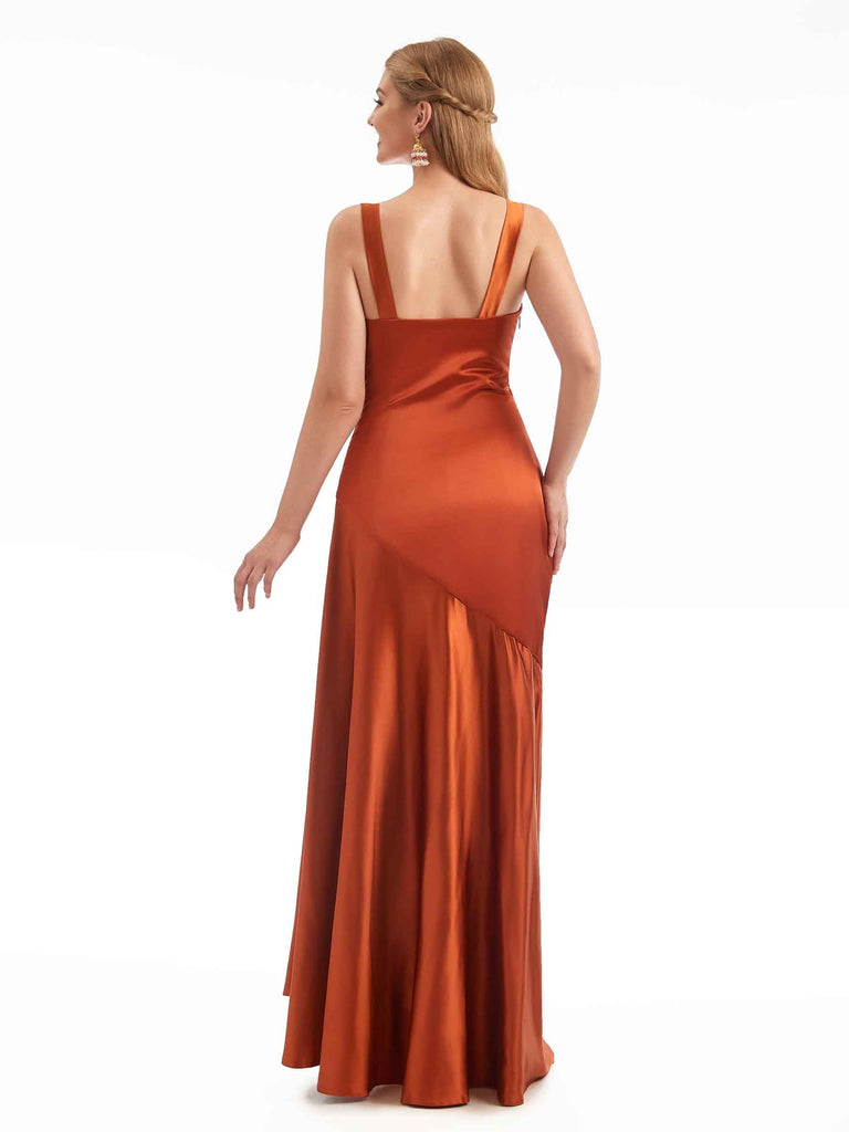 Chic Stretchy Satin Side Split Modern Maxi Mermaid Bridesmaid Dresses Online