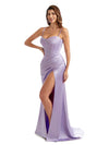 Sexy Spaghetti Straps Side Split Mermaid Silky Satin Long Bridesmaid Dresses