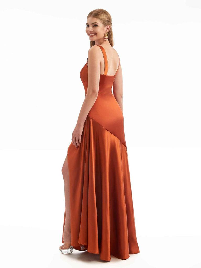 Chic Stretchy Satin Side Split Modern Maxi Mermaid Bridesmaid Dresses Online