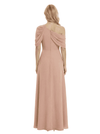 Chicsew Unique Mother of The Groom Dress Asymmetric Short Sleeve A-Line Floor Length Chiffon Modern Flowy Formal Dress