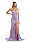 Elegant  Spaghetti Straps Side Split Mermaid Silky Satin Pretty Long Bridesmaid Dresses