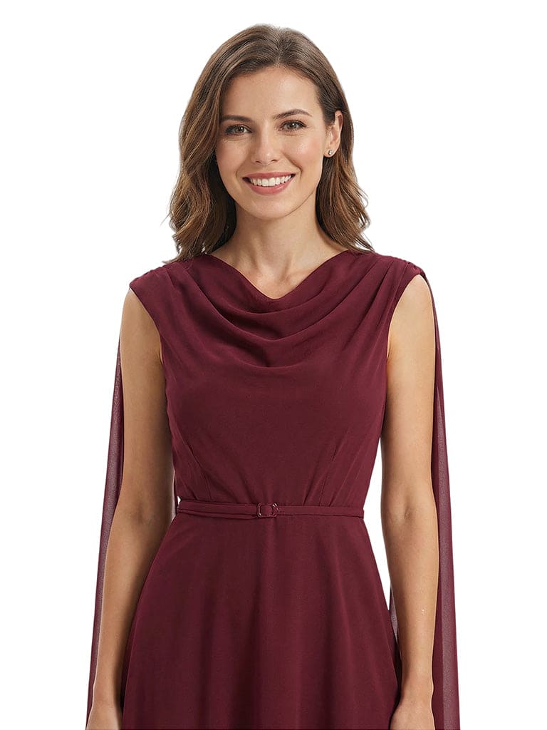 Sophisticated Jewel Tea-Length Mother of The Bride Gown With Chiffon Capelet