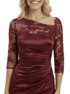 Chicsew Classy Satin Sheath Mother Of The Bride Dress With Illusion Lace Neckline And Half Sleeves