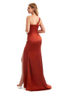 One Shoulder Mermaid Side Split Satin Unique Long Bridesmaid Dresses Online