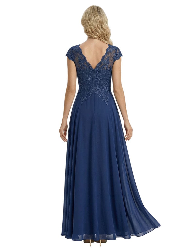 Exquisite Cap Sleeves Lace Applique Floor Length Maxi Mother Of The Bride Dress