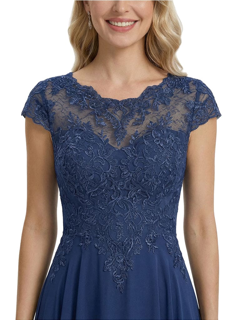 Exquisite Cap Sleeves Lace Applique Floor Length Maxi Mother Of The Bride Dress