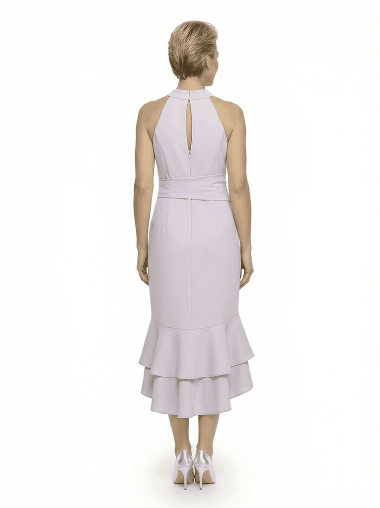 Modern Halter Ruffle Unique High-Low Mother Of The Groom Gown With Belt