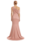 Modern Asymmetrical Mother Of The Groom Gown Satin Ruched Evening Dress With Side Slit