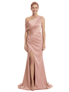 Modern Asymmetrical Mother Of The Groom Gown Satin Ruched Evening Dress With Side Slit