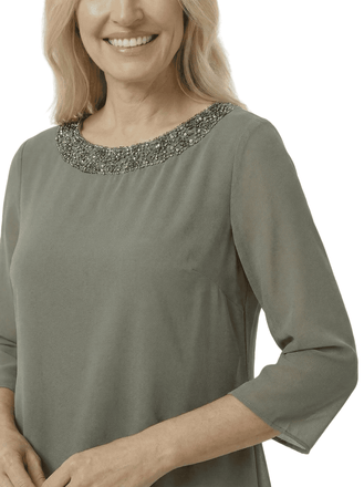 Elegant Chiffon Long Sleeves Asymmetric Beaded Wedding Pantsuits For Mother Of The Bride