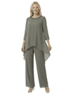 Elegant Chiffon Long Sleeves Asymmetric Beaded Wedding Pantsuits For Mother Of The Bride
