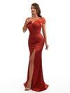 Sexy Cap Sleeves V-Neck Side Slit Mermaid Beauty Satin Long Bridesmaid Dresses Online