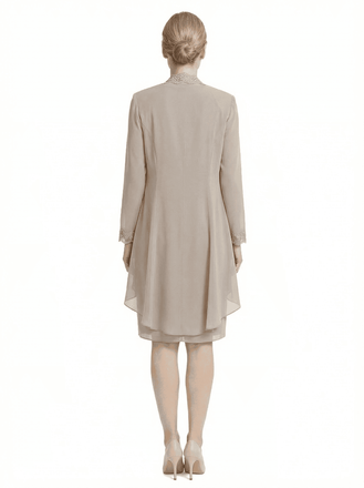 Classy Ruched Tea-Length Mother Of The Groom Dress With Lace Chiffon Jacket