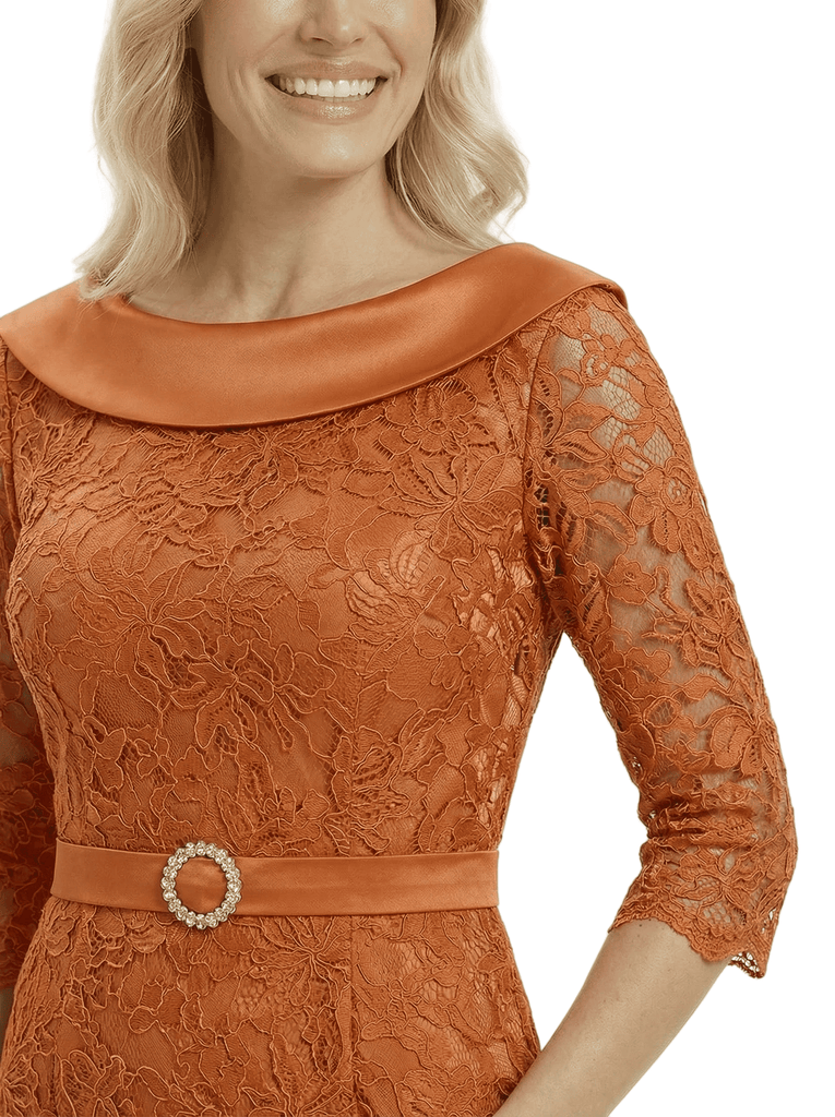 Sophisticated Jewel Half Sleeves Lace Mother Of The Bride Dress With Beaded Belt