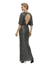 Glamorous V-Neck Sheath Glitter Jersey Mother Of The Bride Gown With Flutter Sleeves
