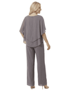 Chic Scoop Chiffon Half Sleeves Beaded Pant Suit For Mother Of The Groom