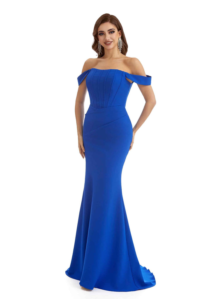 Elegant Mermaid Off The Shoulder Stretchy Crepe Long Formal Bridesmaid Dresses