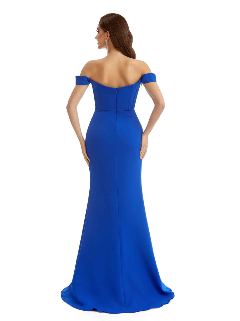 Elegant Mermaid Off The Shoulder Stretchy Crepe Long Formal Bridesmaid Dresses