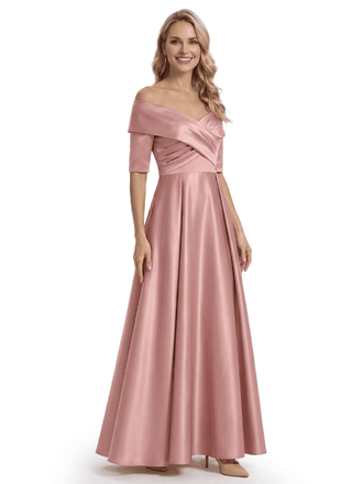 Elegant Off Shoulder Sleeveless A-Line Floor-Length Mother Of The Bride Dress