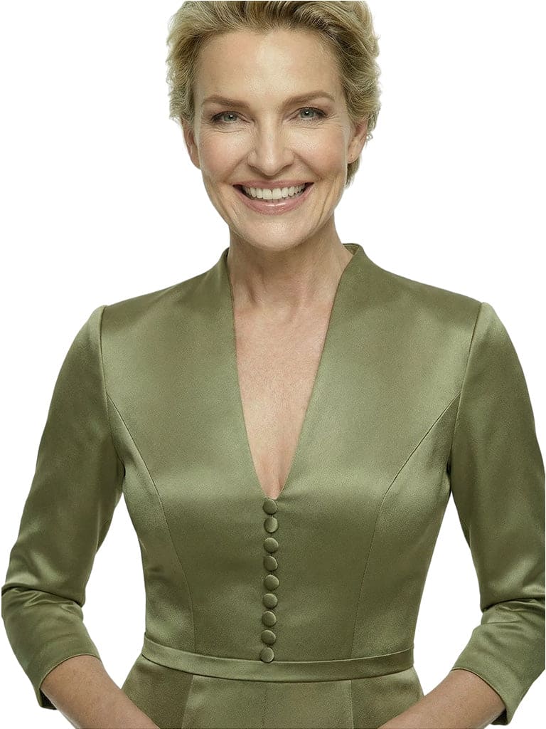 Elegant V-neck 3/4 Sleeves Floor-Length Mother Of The Bride Dress With Button