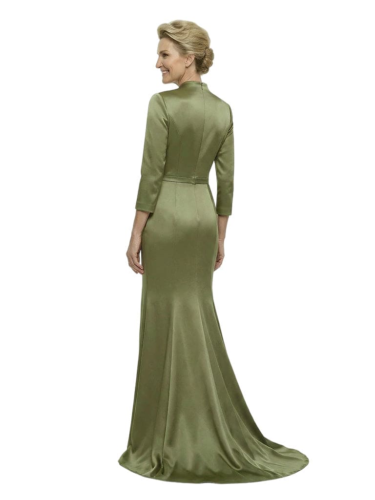 Elegant V-neck 3/4 Sleeves Floor-Length Mother Of The Bride Dress With Button