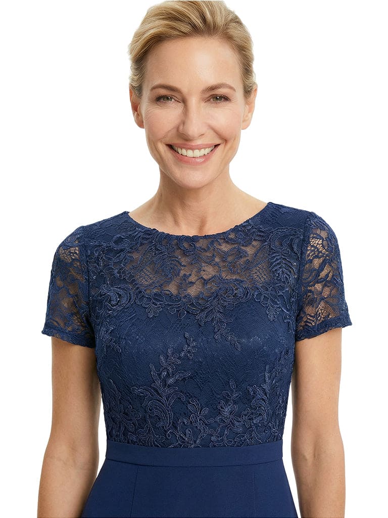 Elegant Boat Neck Short Sleeves Sheath Ankle-Length Mother of The Bride Chiffon Gown