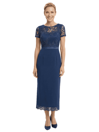 Elegant Boat Neck Short Sleeves Sheath Ankle-Length Mother of The Bride Chiffon Gown