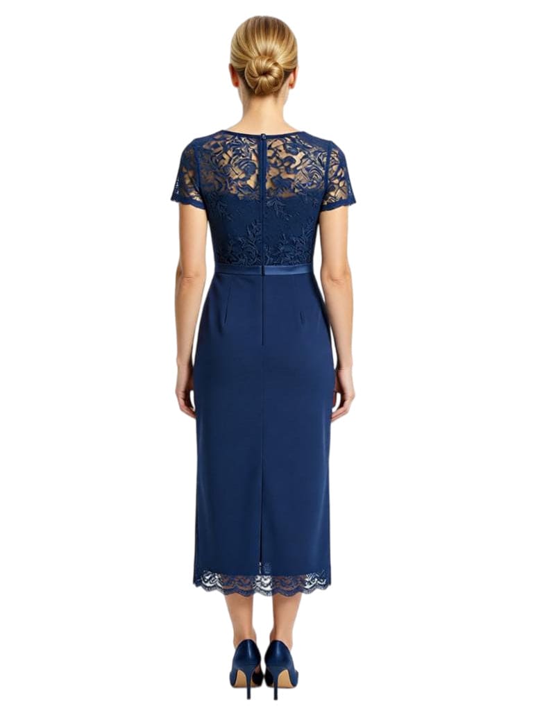 Elegant Boat Neck Short Sleeves Sheath Ankle-Length Mother of The Bride Chiffon Gown