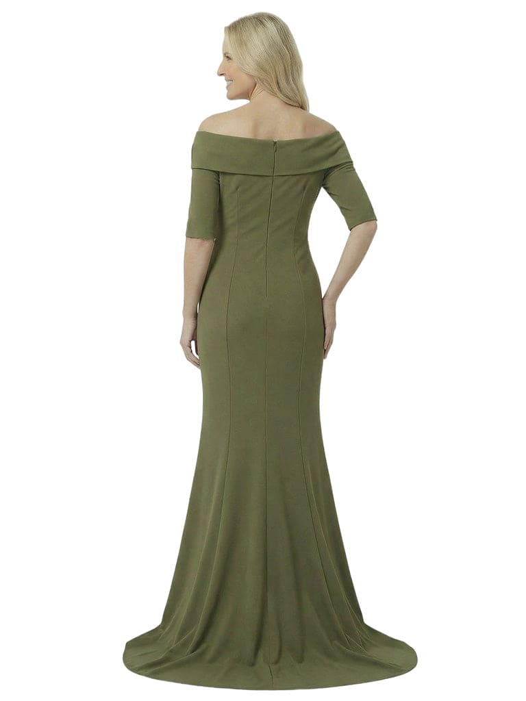 Unique Off Shoulder Half Sleeves Ruffles Side Slit Mother Of The Bride Dress