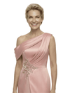 Unique One Shoulder Sleeveless Mother of The Groom Dress Classy Ruched Satin Maxi Gown with Sparkly Embellishments