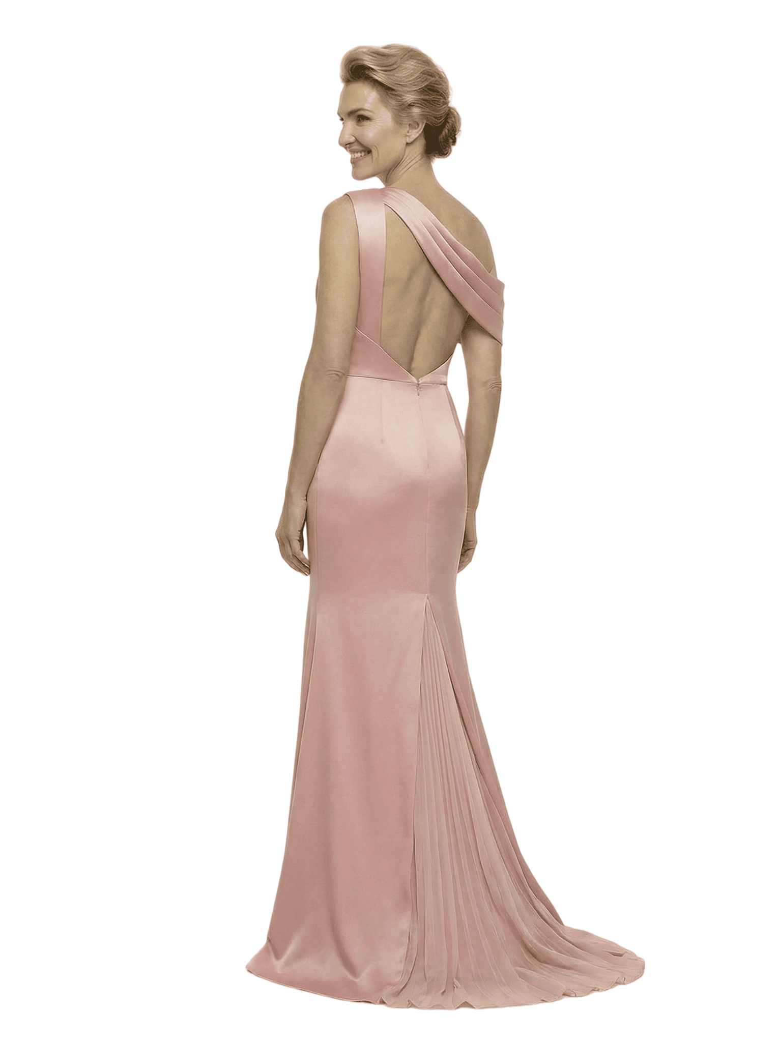 Unique One Shoulder Sleeveless Mother of The Groom Dress Classy Ruched Satin Maxi Gown with Sparkly Embellishments