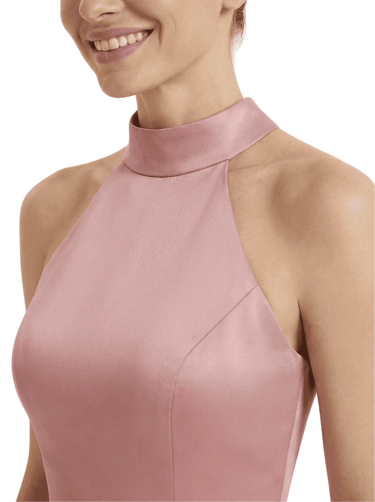 Sleek Halter Neck Sleeveless Mother of The Bride Dress Modern Satin Maxi Gown with Timeless Fitted-to-Flared Shape