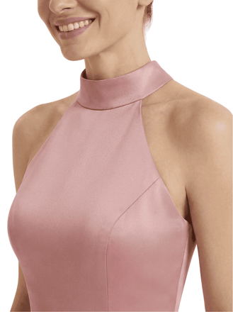 Sleek Halter Neck Sleeveless Mother of The Bride Dress Modern Satin Maxi Gown with Timeless Fitted-to-Flared Shape