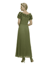 Charming Rose-Accent Short Sleeve Mother of The Groom Dress Classy Pleated Chiffon Maxi Gown with Ruched Bodice