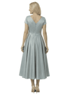 Lovely V-Neck Short Sleeve Mother of The Groom Dress Pretty Tea-Length Satin Gown with Statement Flower Accent