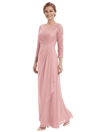 Gorgeous Lace 3/4 Sleeve Mother of The Bride Dress Elegant Maxi Chiffon Gown