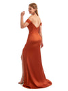 Off The Shoulder Mermaid Satin Unique Long Bridesmaid Dress Sexy Side Split