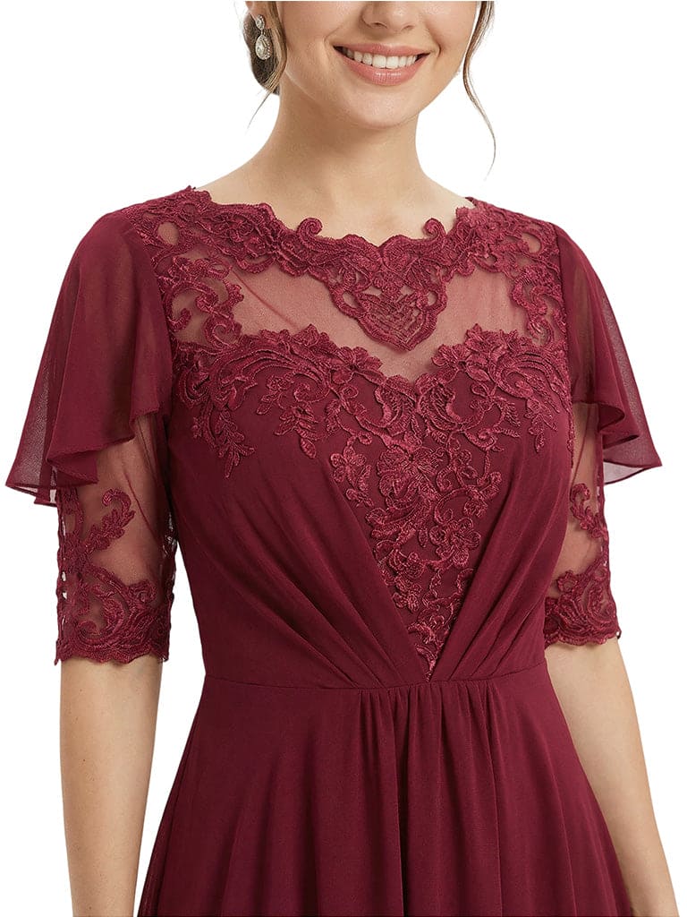 Unique Scalloped Neckline High-Low Mother of The Bride Gown With Flutter Sleeves