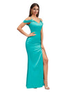 Sexy Cold Shoulder V-Neck Side Slit Mermaid Soft Satin Pretty Long Bridesmaid Dresses
