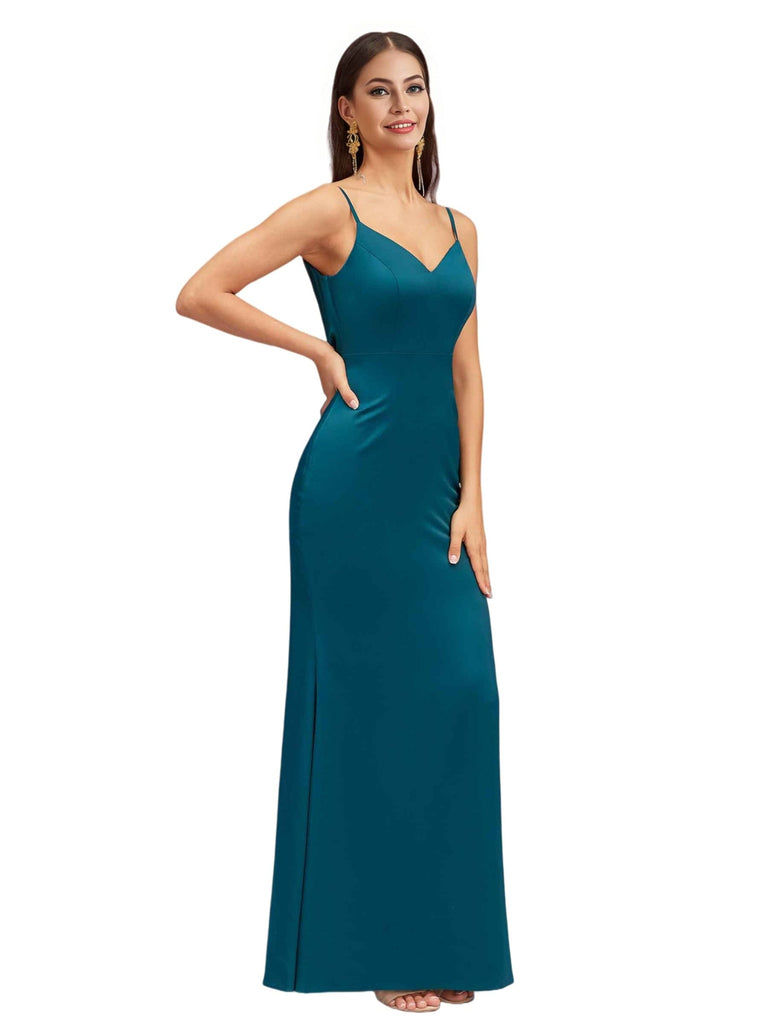 Sexy Mermaid Spaghetti Straps Open-Back Soft Satin Floor-Length Bridesmaid Dresses