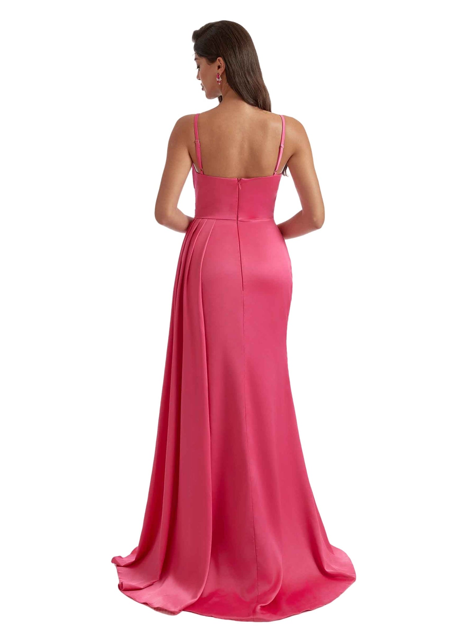 Mermaid Side Split Silky Satin Modern Long Bridesmaid Dresses Elegant Spaghetti Straps