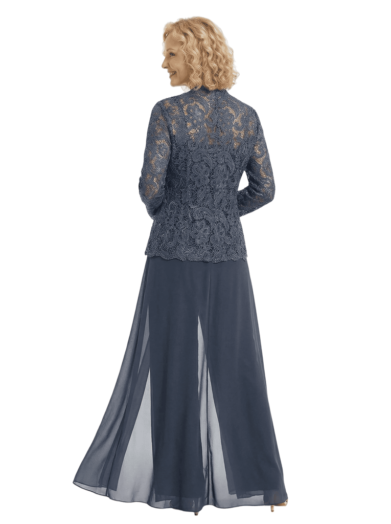 Chicsew Chiffon Mother Of The Bride Three Piece Pantsuit Lace Formal Wedding Mother Of Bride Pantsuits